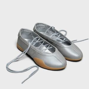 Adidas Taekwondo Mei Silver Leather Ballet Flats Lace Up Shoes Women’s 8.5